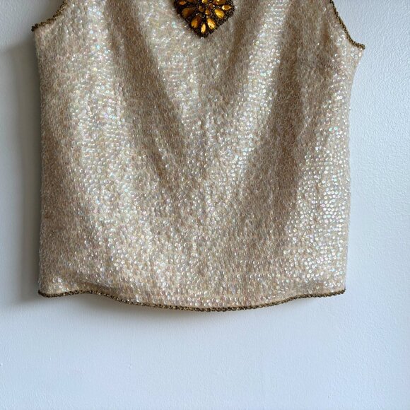 Amazing Iridescent Sequin Top with Jeweled Neckline - Vintage 50's-60's - Picture 4 of 14